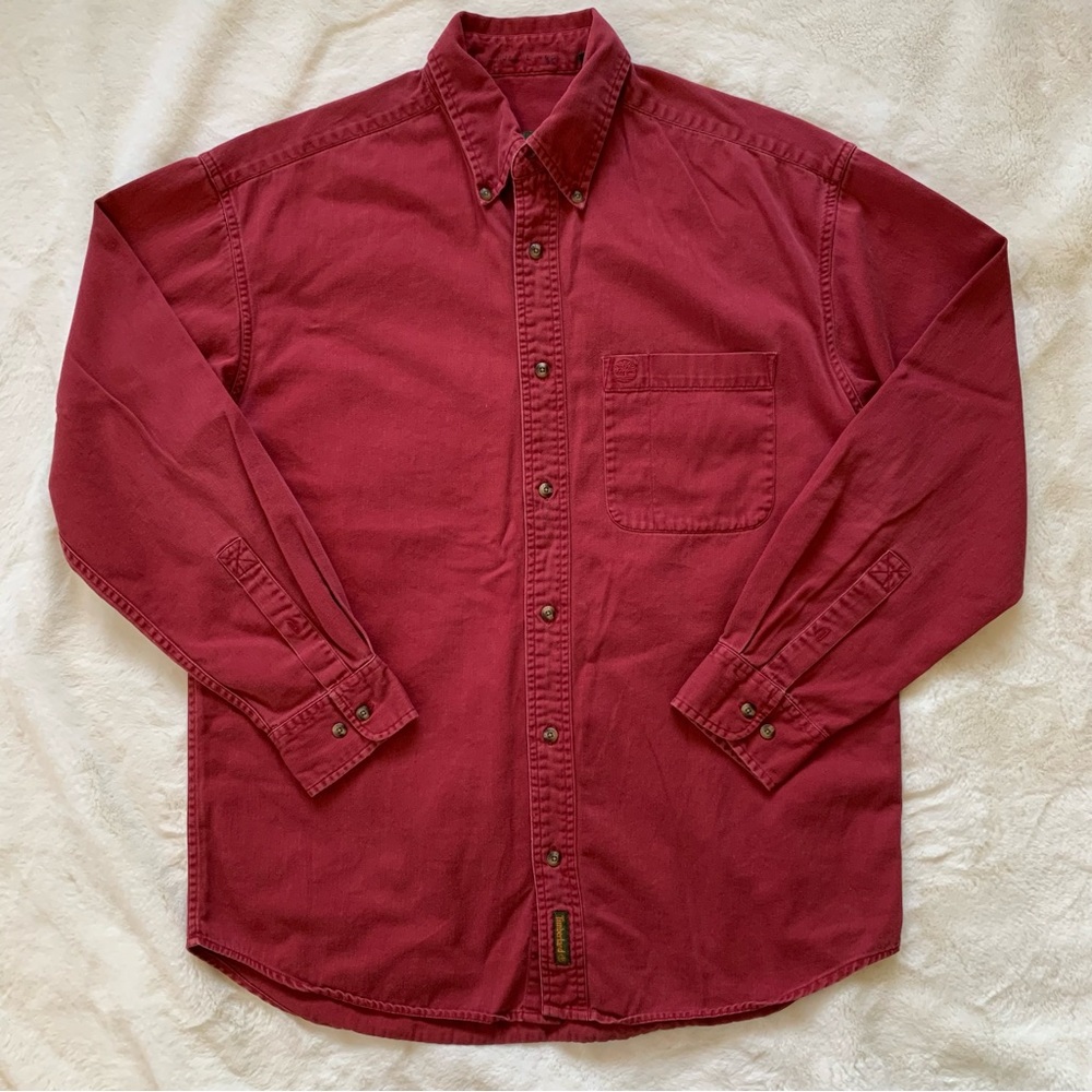 Timberland Red Button-Down Long Sleeve Collared Shirt - MEDIUM